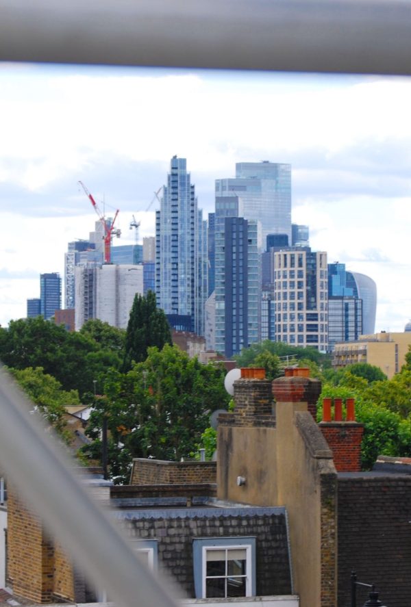 Skyline through scaffold